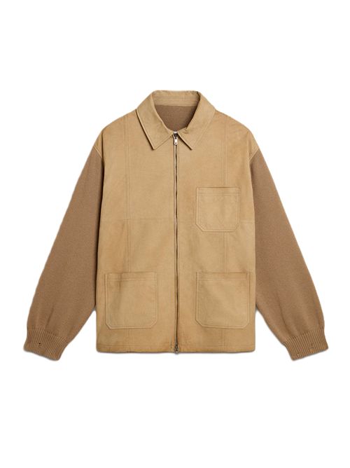 Giacca Golden Goose  in pelle nabuk di color travertino con maniche e retro in misto lana Golden Goose | GMP02136P0018495555055550 TRAVERTINE